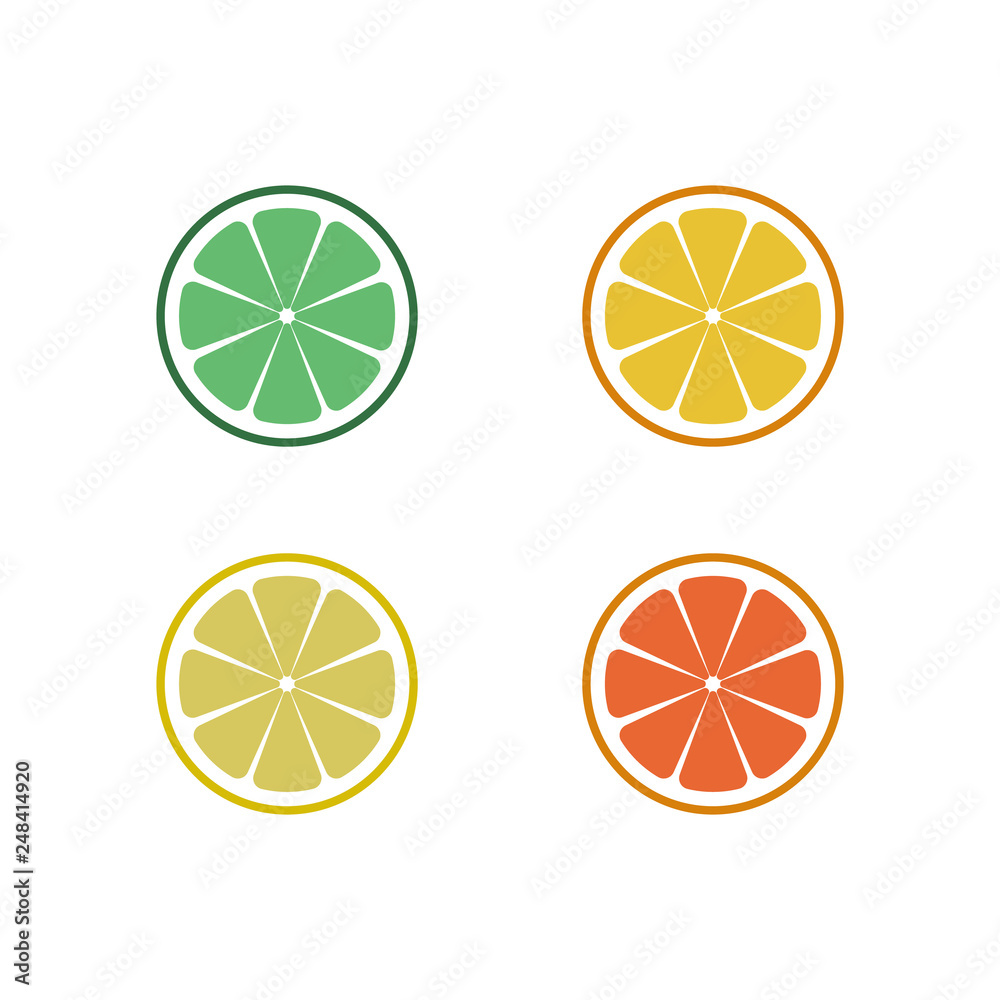 Fresh citrus fruits slices. vector illustration. Set of lime, lemon, orange and grapefruit Fresh citrus fruits slices. vector illustration. Set of lime, lemon, orange and grapefruit