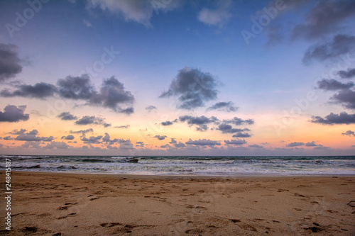 Sand, beach, sky, cloud with sunset