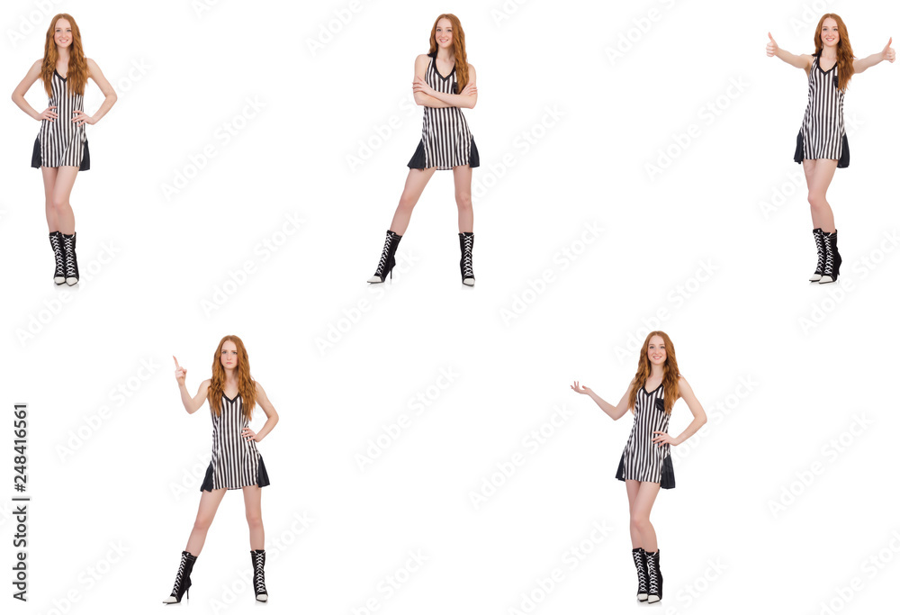 Naklejka premium Beautiful woman in striped dress