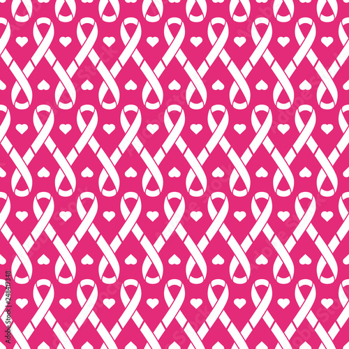 World breast cancer seamless pattern on pink background. Ribbon endless background.