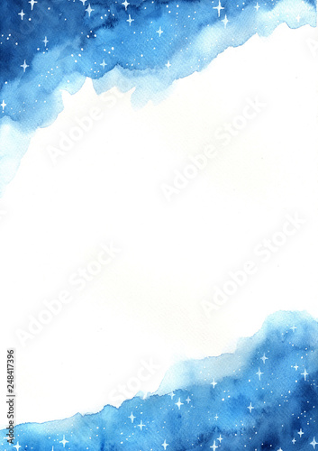 Abstract night sky and star watercolor hand painting background.