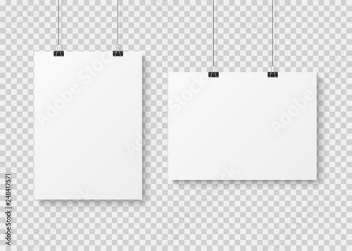 White blank poster template. Presentation wall paper posters, photo canvas clean advertising hanging banner mockup