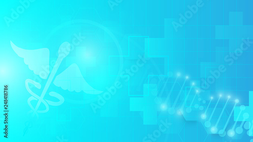 Caduceus symbol and Abstract geometric on blue background