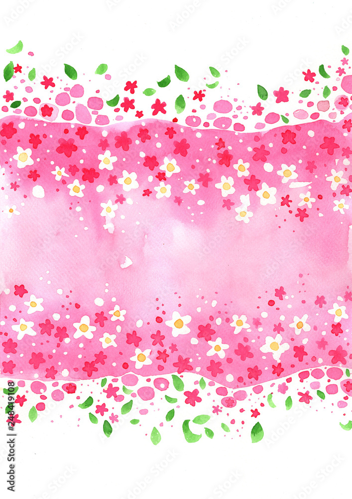 Abstract sweet pink flower watercolor hand painting background for decoratio