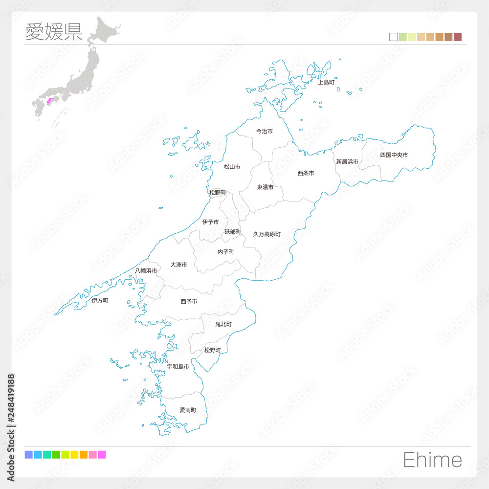 愛媛県の地図（市町村・区分け）
