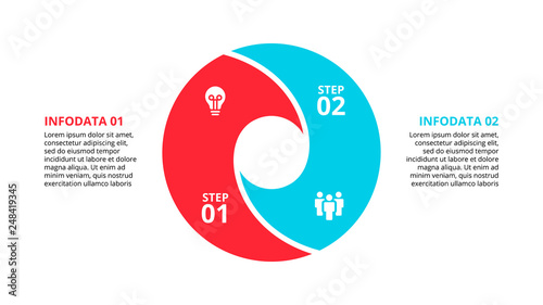 Circle element for infographic with 2 options, parts or steps. Template for cycle diagram, graph and round chart