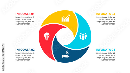 Circle element for infographic with 4 options, parts or steps. Template for cycle diagram, graph and round chart photo