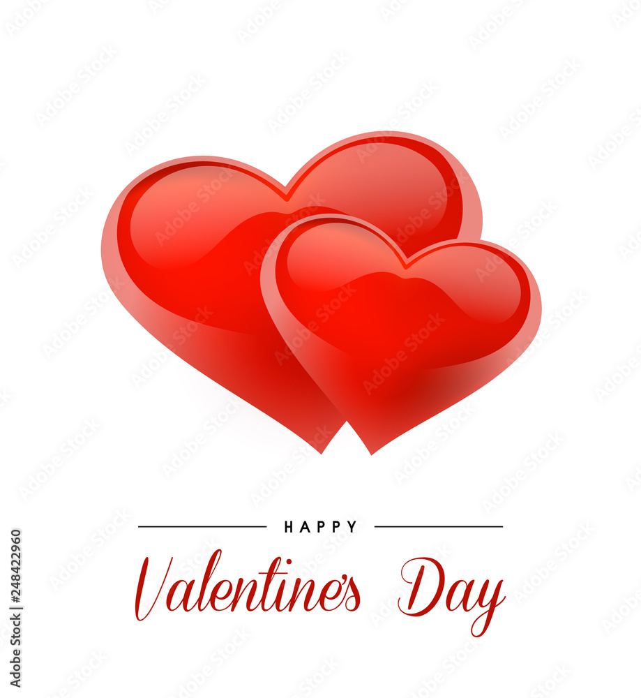 Valentine's Day background with 3d hearts. Vector illustration. Cute love banner or greeting card
