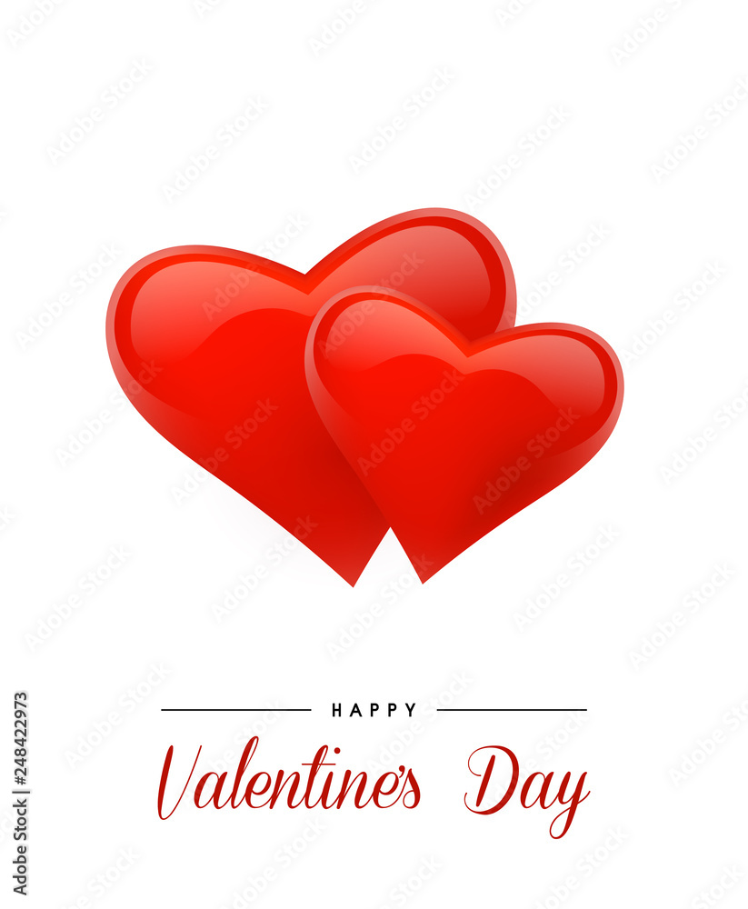 Valentine's Day background with 3d hearts. Vector illustration. Cute love banner or greeting card