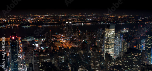 Amazing NYC panoramic night aerial view. Manhattan district. USA