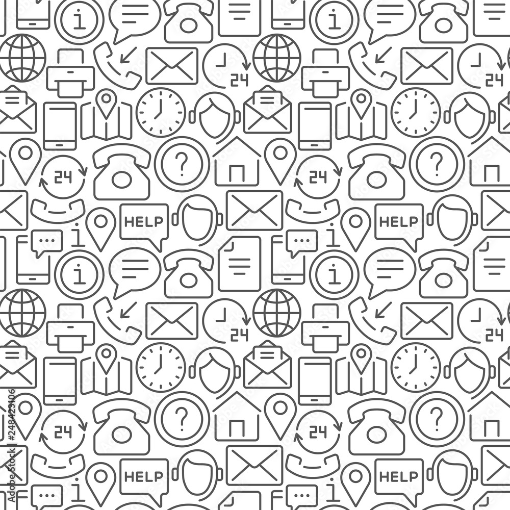 Contact us seamless pattern with thin line icons