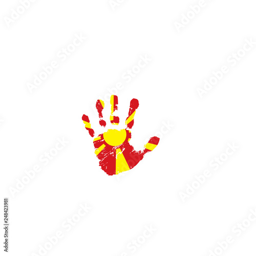 Macedonia flag and hand on white background. Vector illustration