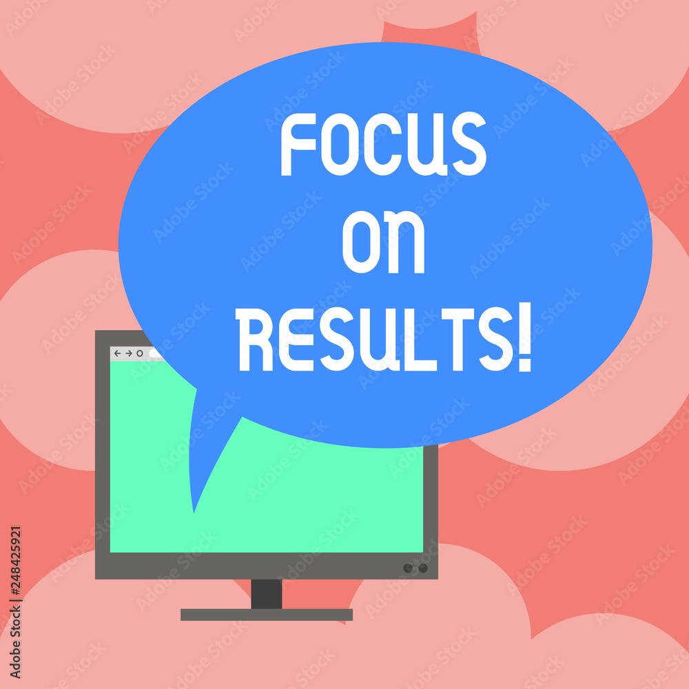 Writing note showing Focus On Results. Business photo showcasing key goals strategy to reach goal and ensure effectiveness Mounted Computer Monitor Blank Screen with Oval Color Speech Bubble Writing note showing Focus On Results. Business photo showcasing key goals strategy to reach goal and ensure effectiveness Mounted Computer Monitor Blank Screen with Oval Color Speech Bubble