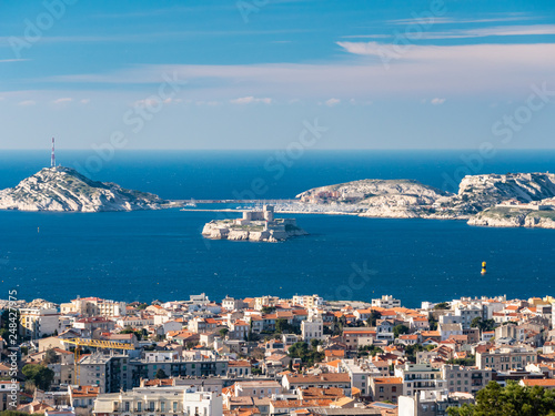 Fototapeta Naklejka Na Ścianę i Meble -  The Chateau d'If is a fortress in the island of the island in the Frioul archipelago situated in the Mediterranean Sea about 1.5 kilometres offshore in the Bay of Marseille in southeastern France.