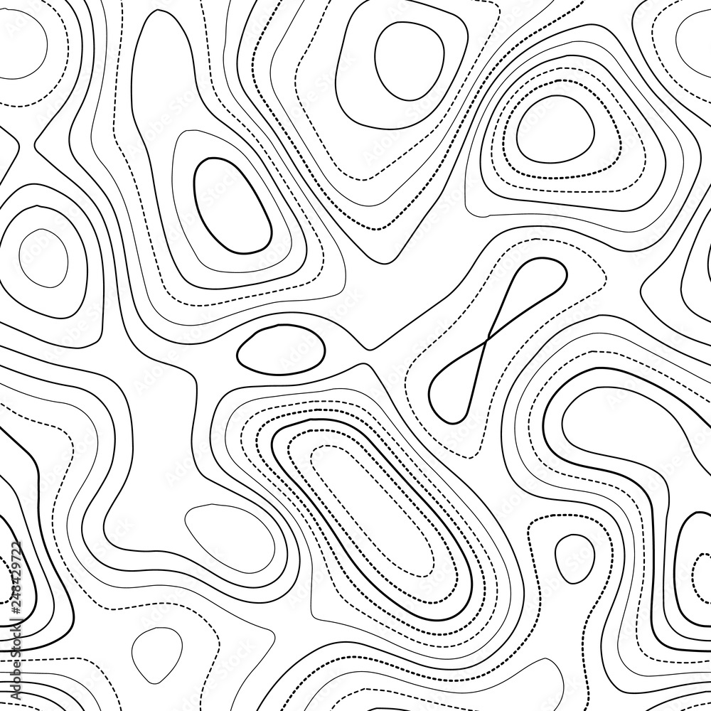 Contour lines. Actual topography map. Black and white seamless design