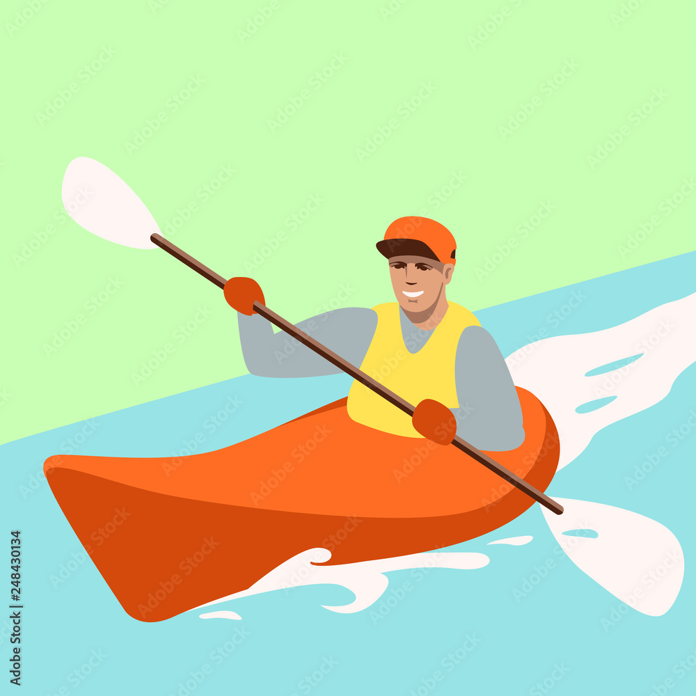 Kayak athlete, vector illustration ,flat style,  front