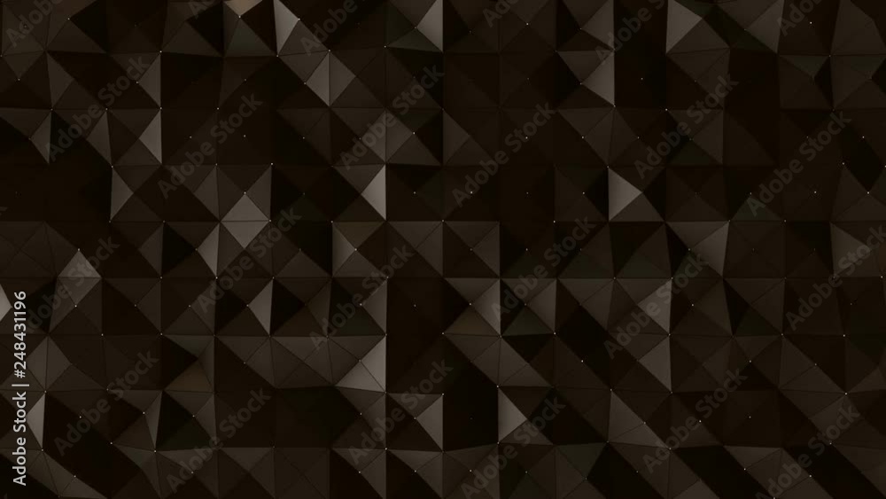 Abstract background with animation moving of dark triangles with glowing dots on their corner as vertex. Technologic backdrop with plastic surface with neon particles. Animation of seamless loop. Abstract background with animation moving of dark triangles with glowing dots on their corner as vertex. Technologic backdrop with plastic surface with neon particles. Animation of seamless loop.