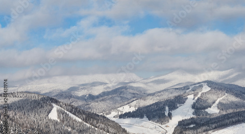 bukovel panoramic mountains in winter