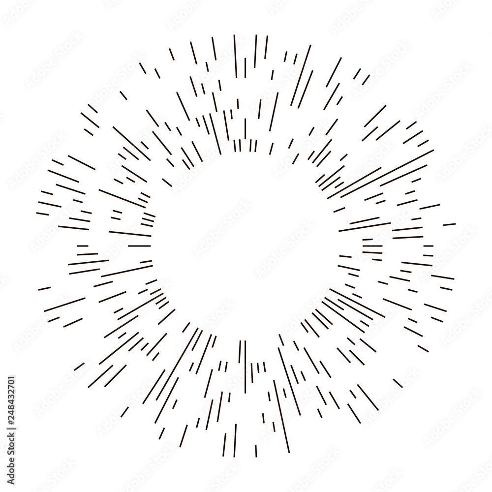 Sun rays linear drawing. Isolated  burst design elements. Vector vintage bursting rays illustration.Retro style vector. T-shirt print.