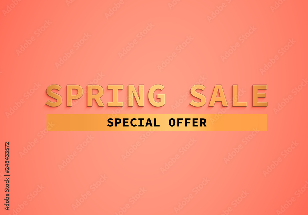 Spring pink sale background golden frame for banner, womens shopping. Vector illustration. Special offer