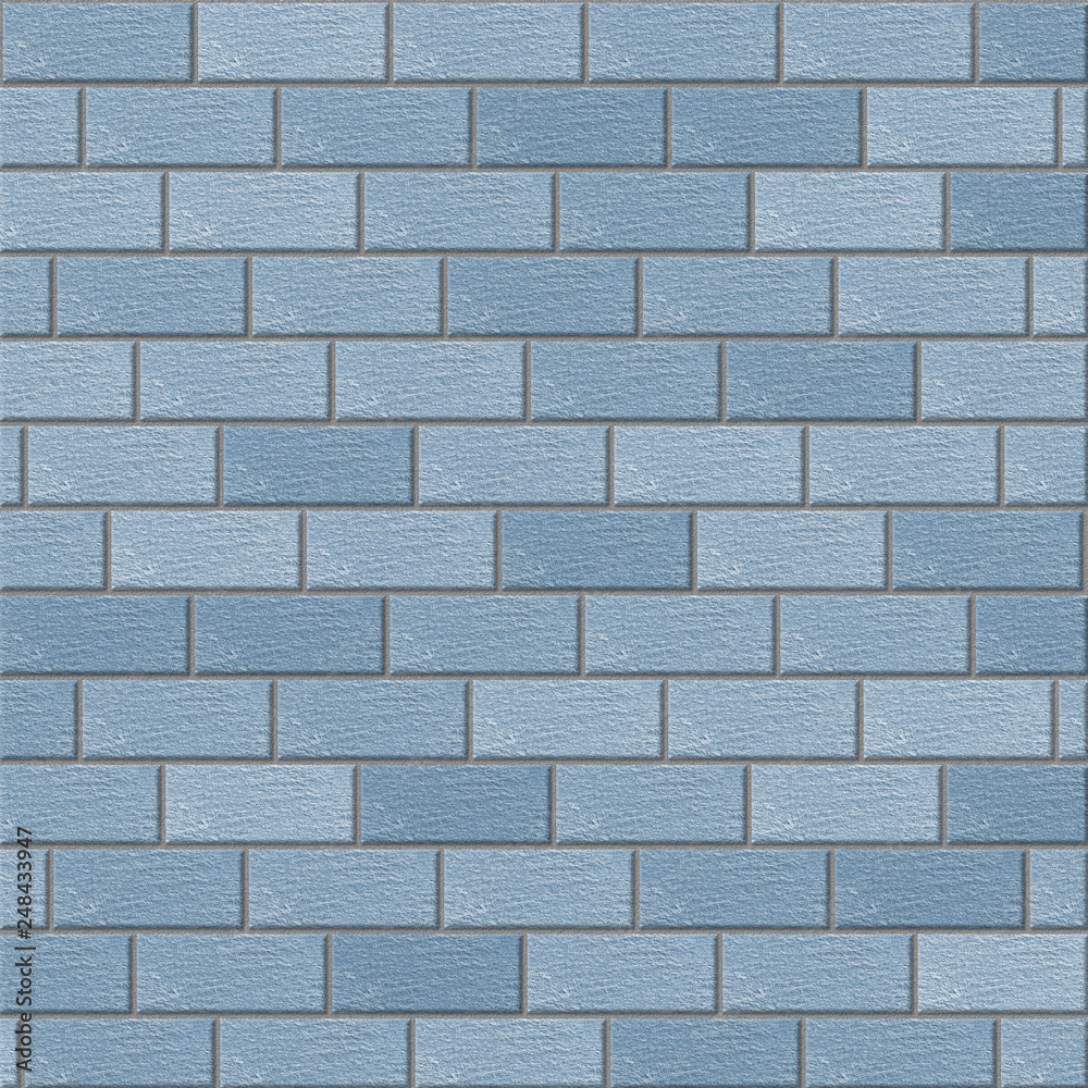 Obraz premium Pattern close-up of seamless texture paper wallpaper drawing divided into blue bricks in different shades.