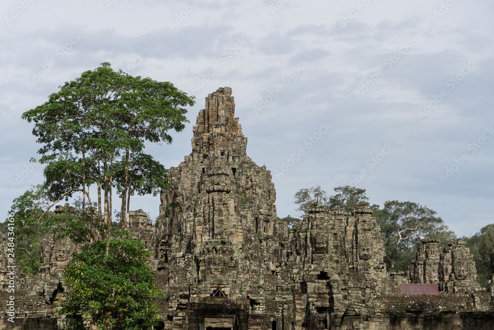 The imposing Bayon temple near Angkor Wat in Siem Reap, Cambodia