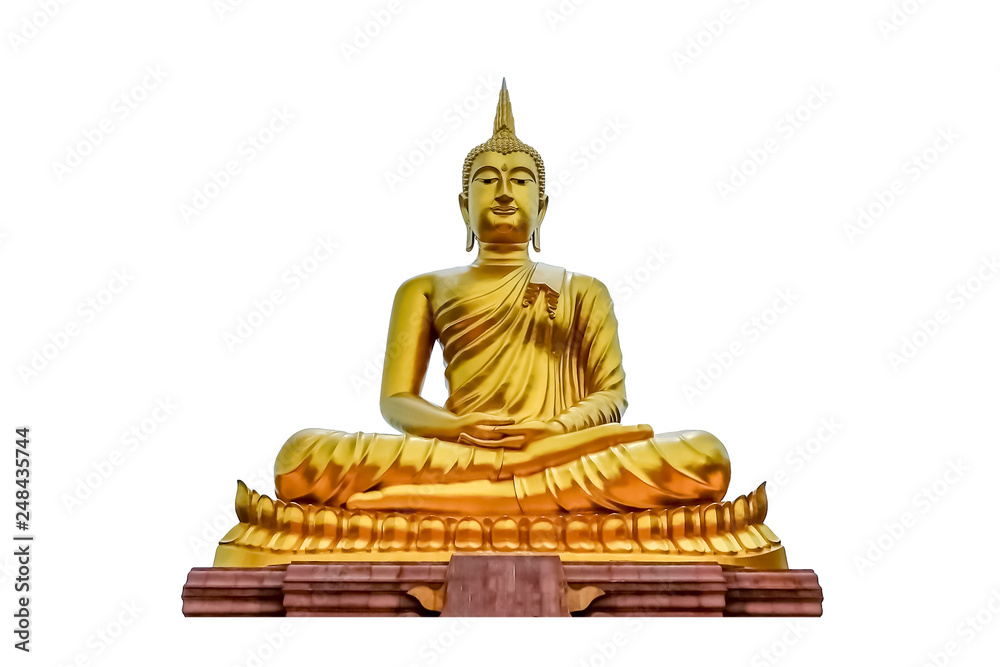 Ancient Buddha, Close up golden Buddha meditation statue on white background or golden Buddha isolated use for Buddhist day background Ancient Buddha, Close up golden Buddha meditation statue on white background or golden Buddha isolated use for Buddhist day background
