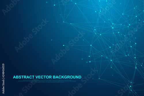 Futuristic abstract vector background blockchain technology. Deep web background. Peer to peer network business concept. Global cryptocurrency blockchain vector banner. Wave flow