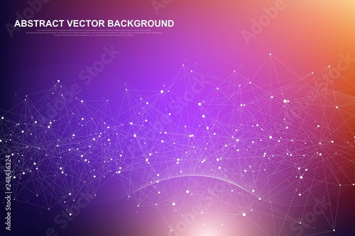 Futuristic abstract vector background blockchain technology. Deep web background. Peer to peer network business concept. Global cryptocurrency blockchain vector banner. Wave flow