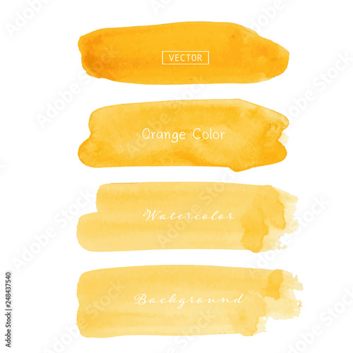 Orange brush stroke watercolor on white background. Vector illustration.