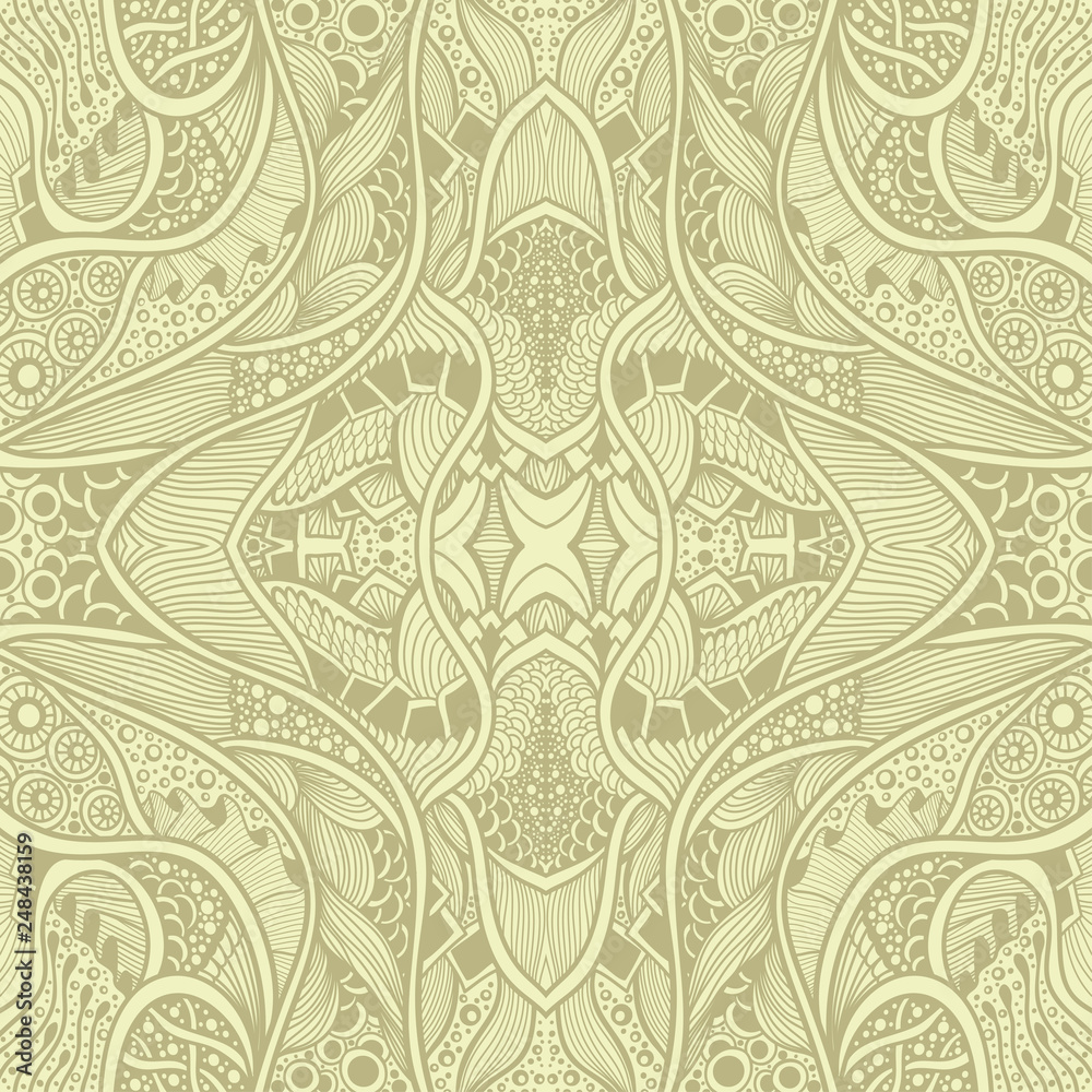Abstract Zen tangle Zen doodle seamless pattern  in beige for wallpaper or for decoration different things