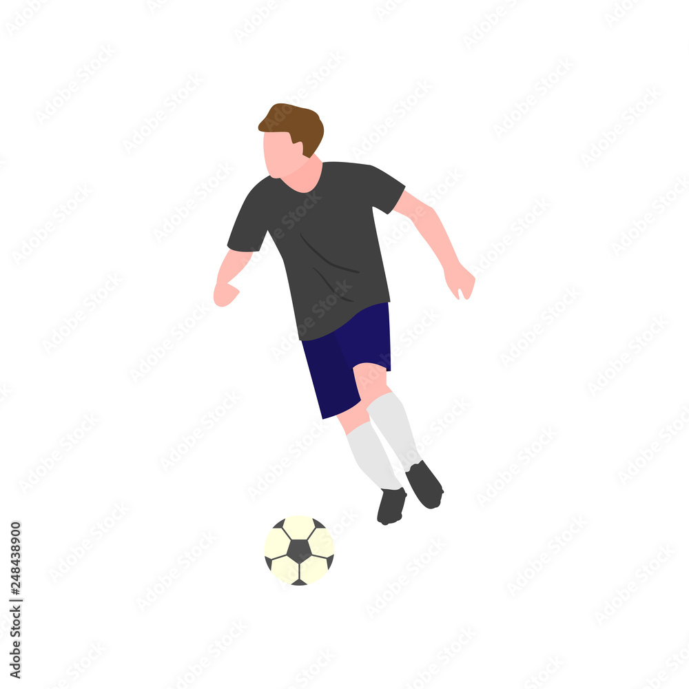 Obraz premium Close-up of a soccer player who runs lightly, following the ball on a white background