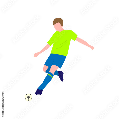 Close-up view of soccer player with the ball on a white background