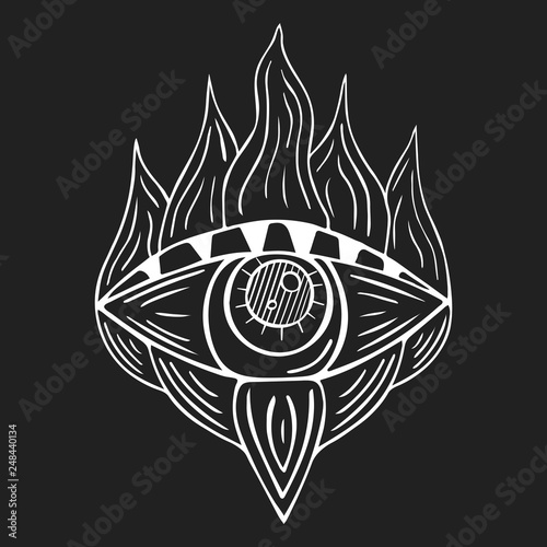 Hand drawn boho evil eye. Ethnic hamsa  in aztec style. Mystical indian print.