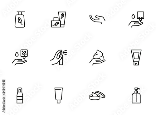 Eco cosmetics line icon set