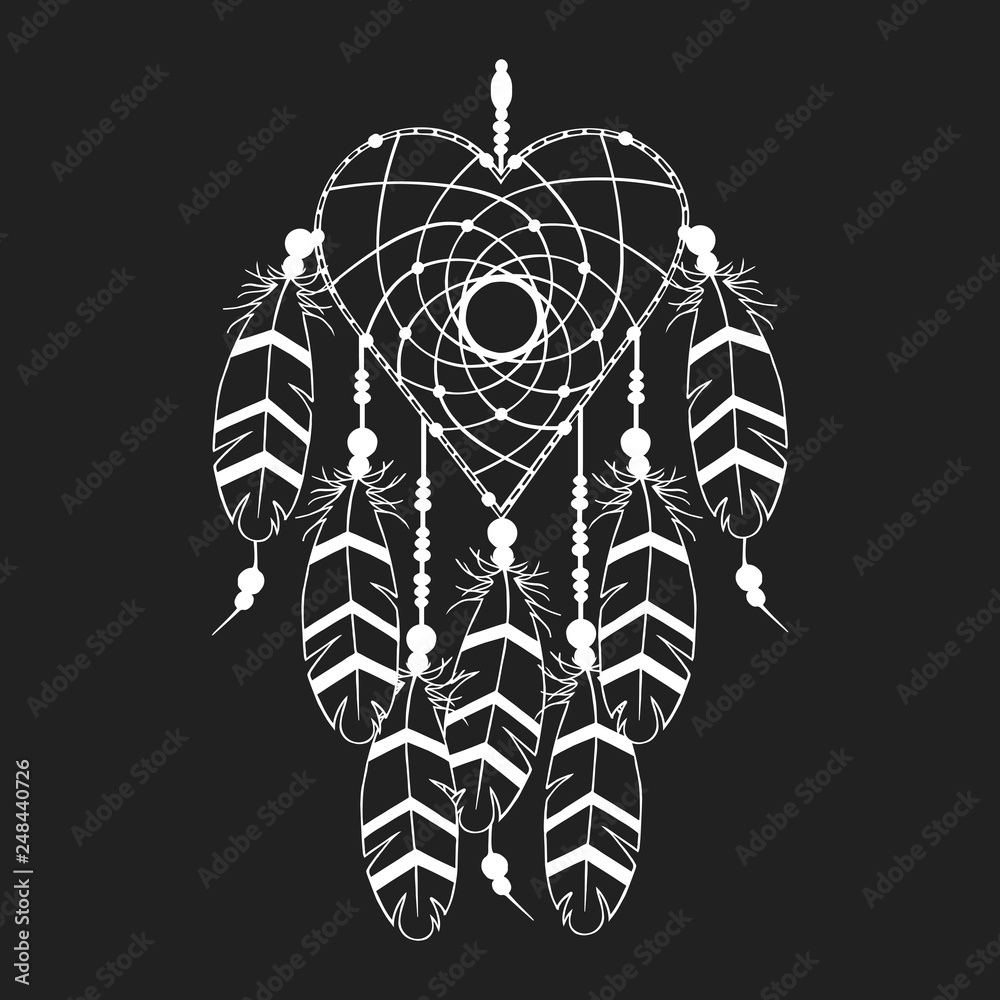 Hand drawn boho heart dream catcher in native indian style. Magic aztec tribal bohemian tattoo. Traditional love print. Stock Vector | Adobe Stock Hand drawn boho heart dream catcher in native indian style. Magic aztec tribal bohemian tattoo. Traditional love print. Stock Vector | Adobe Stock
