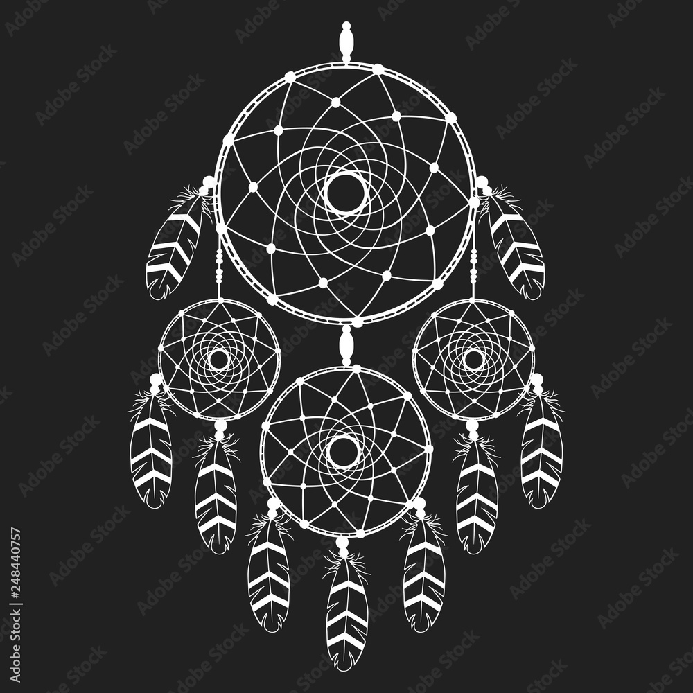 Hand drawn vintage traditional dream catcher in boho style. Magic tribal indian print. Aztec feather tattoo. Stock Vector | Adobe Stock Hand drawn vintage traditional dream catcher in boho style. Magic tribal indian print. Aztec feather tattoo. Stock Vector | Adobe Stock