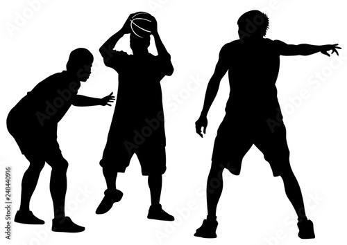 Young athletes playing street basketball on a white background
