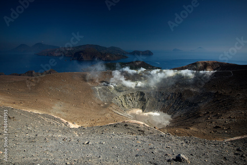 Vulcano, Hauptkrater, Blick nach Lipari, Liparische Inseln, Sizilien, Italien, < english> Vulcano, Eolic Islands, Sicily, Italy photo