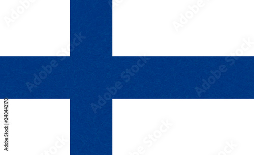 Flag of Finland. Scandinavian northern country. Isolated Finnish banner with scratched texture, grunge. Flat style, vector with noise, marble textured background. Square.