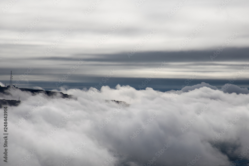 Morning fog in the mountain in Baku. Azerbaijan. Near Xojasan Lake.