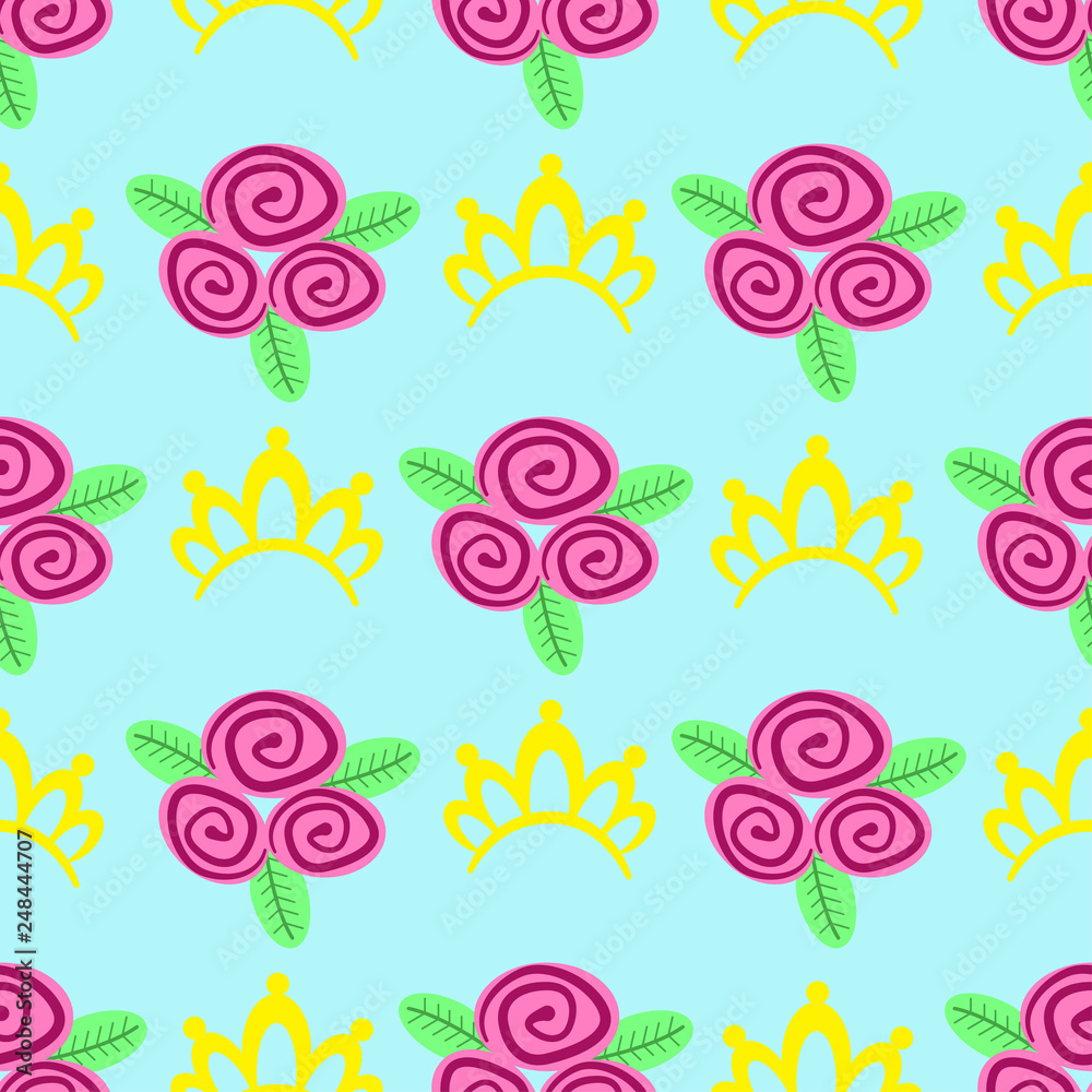 seamless pattern crown and flowers - vector, illustration, eps seamless pattern crown and flowers - vector, illustration, eps