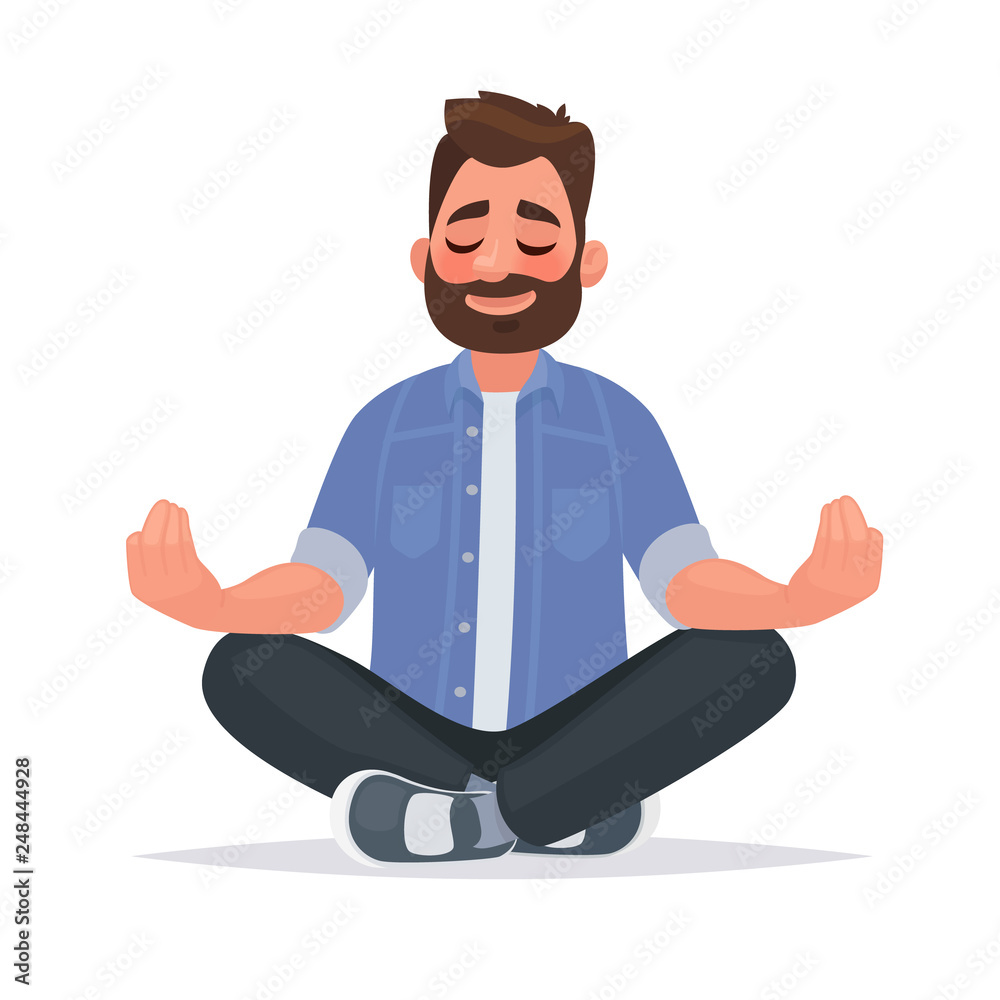 Meditating man over isolated background. Keep calm. Vector illustration - obrazy, fototapety, plakaty 