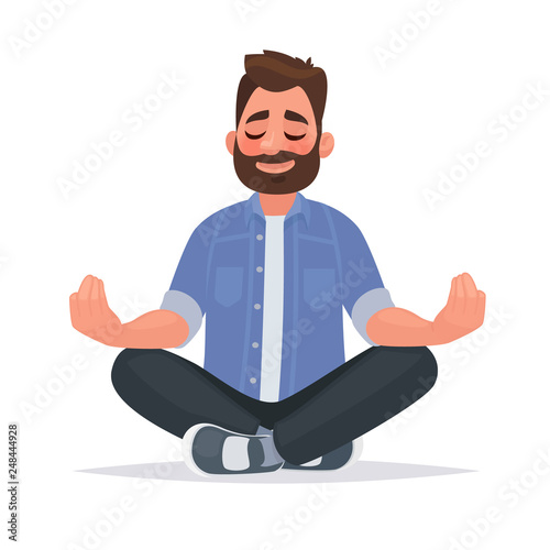 Meditating man over isolated background. Keep calm. Vector illustration