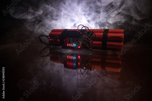 Canvastavla Image of a time bomb against dark background