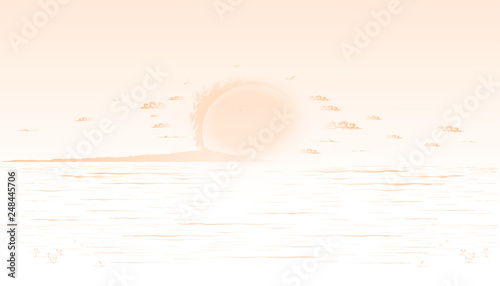 Yellow LAI THAI background Sunset with sea and mountains Vector photo