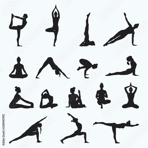 Hand Drawn Yoga Sillhouettes, illustration set, vector eps10