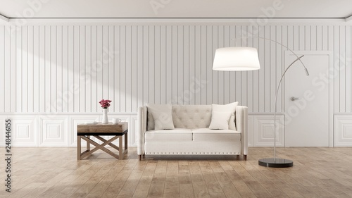 Empty living room with white wall and white sofa  Minimal Rustic  Interior design  3d render