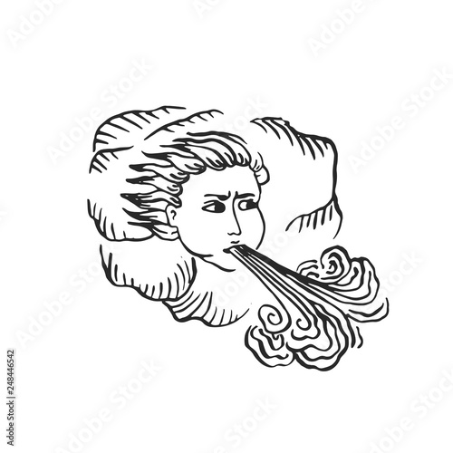 God of wind medieval ages style ink illustration
