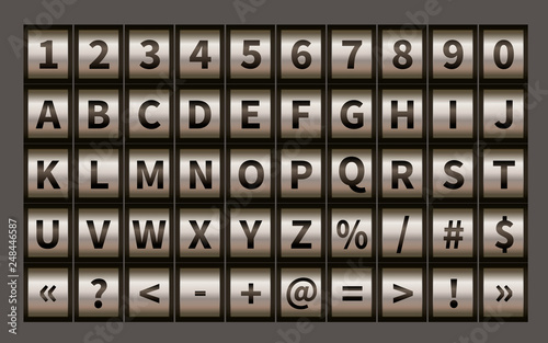 Letter wheel font, code padlock symbols with numbers